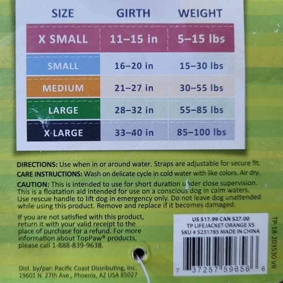 NWT HOT PAW DOG LIFE JACKET with RESCUE HANDLE 5 - 15 LBS XS ORANGE & GREY - Picture 14 of 14